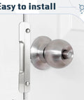 Two Pack Heavy Duty Carbon Steel Door Latch Guard Plate Rock Solid Security Strike Cover Blocks Forced Entry Easy No Sweat Install For Outswing Doors Property Protection mounted on door with knob, easy installation feature.