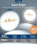 12 Pack Slim LED Semi Recessed Canless Downlights Kit DIY Ready With Junction Box 5 Inch 5CCT Dimmable 2700K To 6000K 12W 1000LM