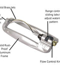 Turbo Metal Oscillating Sprinkler With Aluminum Frame And Brass Jets, Covers Up To 3,600 Sq Ft, Built In Flow Control