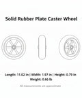 Diagram of Heavy Duty Solid Rubber Plate Caster Wheel 11.02 Inch Diameter with dimensions, side and front views