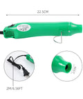 Hot Air Heat Gun for Crafting and DIY Projects, 110V 300W Handheld with 3.28Ft Cable, green design with dimensions shown.