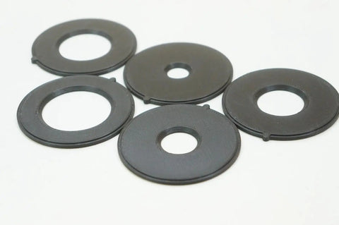 Rock Solid Insert Ring Set For Router Table Upgrade Hella Durable Boss Shop Essential with five black insert rings.