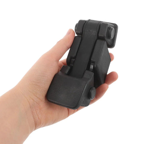 Hand holding Heavy Duty Black Abs Hood Latch Lock Catch With Secure Bumper Retainer Clips For Cars And Tool Cabinets Ensures Tight Closure And Easy Install Every Time
