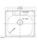 Diagram of Top Mount Single Bowl Kitchen Sink With Polished Satin Finish With Sound Dampening Padding 20 Gauge 304 Stainless Steel
