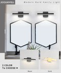 LED Vanity Lights 24 Inch Dimmable Silver Bath Light Bar Modern Sconces over double sinks with black hexagonal mirrors