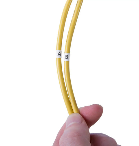 Pocket Wire Marker Booklet 42-029 with labels "A" and "B" on yellow wires for electrical projects.