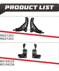 Product list showing front lower control arm suspension kit with bushings replacement for Mini Cooper 2007 2014.