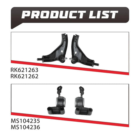 Product list showing front lower control arm suspension kit with bushings replacement for Mini Cooper 2007 2014.