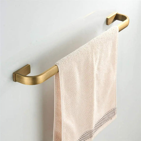 Slick Brushed Bronze Towel Bar Rail Wall Mount, Single Layer Brass Antique Holder with towel, wall-mounted bath fixture