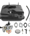 Fuel Tank And Carburetor Kit For 212cc 196cc Go Kart Mini Bike Engines Six Point Five HP GX160 GX200 Coleman CT200U BT200X KT196 Baja Warrior Massimo MB200 Black