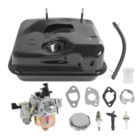 Fuel Tank And Carburetor Kit For 212cc 196cc Go Kart Mini Bike Engines Six Point Five HP GX160 GX200 Coleman CT200U BT200X KT196 Baja Warrior Massimo MB200 Black