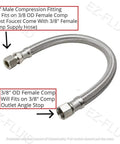 Three Eighths Inch Male To Three Eighths Inch Female Compression Stainless Steel Braided Faucet Extension Line 12 inch NSF view