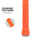 Close-up of 2 Pound Neon Orange Dead Blow Hammer With Unibody Molded Handle And Checkered Grip For Maximum Impact