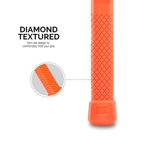 Close-up of 2 Pound Neon Orange Dead Blow Hammer With Unibody Molded Handle And Checkered Grip For Maximum Impact