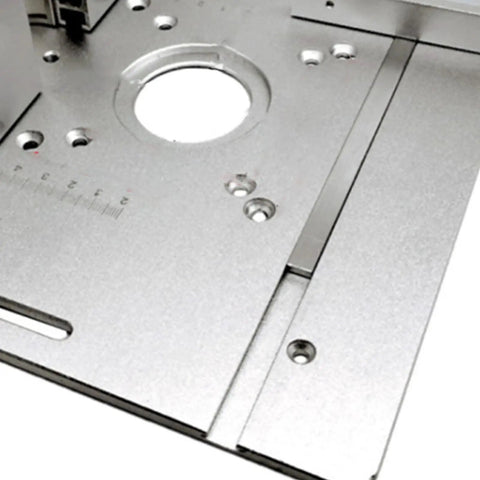 Heavy Duty Aluminum Router Table Insert Plate with Hella Precise Cnc Dial Scale showing anodized surface and measurement markings.