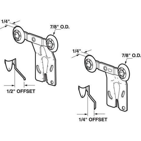 Sliding Closet Door Tandem Roller Kit Two Pairs For Top Hung Bypass Doors, Fits 3/4 Inch To 1-3/8 Inch Thick Panels diagram