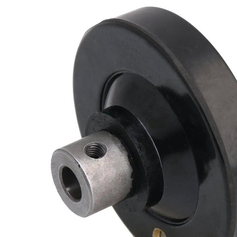 Close-up of 63 Millimeter Diameter Beefy Revolving Hand Wheel With Grip For Lathe And Milling Machine Lead Screw Rod Manual Control
