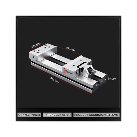 Dang Tough 7 Inch Bench Vise For Heavy Duty CNC Milling and Shop Projects with precise measurements displayed.