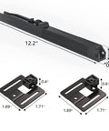 Detailed view of Invisible Black Barn Door Soft Close Kit for doors up to 88 pounds; includes spring buffer damper, dimensions shown.