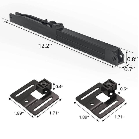 Detailed view of Invisible Black Barn Door Soft Close Kit for doors up to 88 pounds; includes spring buffer damper, dimensions shown.