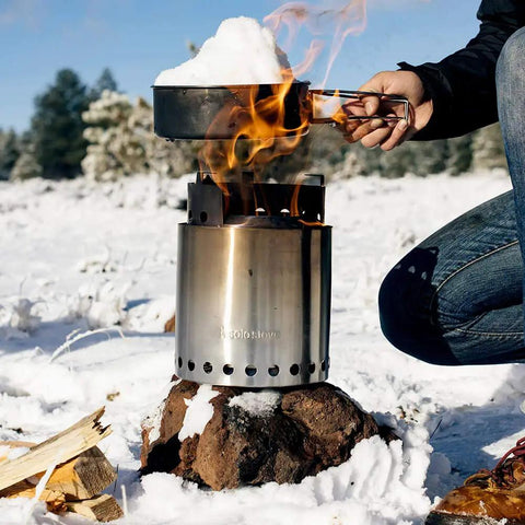 Two Pot Stainless Steel Camp Stove Set With Three Liter And One And A Half Liter Pots, Vent Holes And Silicone Coated Tabs For Easy Release