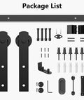 Sliding Barn Door Hardware Kit Heavy Duty For Doors One And Three Eighths To One And Three Quarters Inches Black I Shape Hangers shown with parts layout
