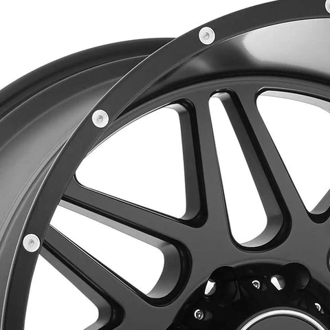 Close-up of H108 Sprocket 22X12 Road Beast Rim Delivers 8X170 Bolt Lugs And -44 Offset in matte black finish.