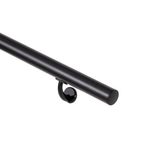 7FT Modern Aluminum Wall Mount Handrail Matte Black showing end detail and sturdy zinc bracket for indoor outdoor use.