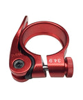 Lightweight Aluminum Bike Seat Post Clamp With Quick Release, Hollow 39g Design, Anodized Red, 34.9mm, shown from top angle