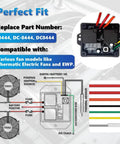 Diagram of 12V/24V Digital Radiator Fan Controller Kit with replacement part numbers and compatibility details shown