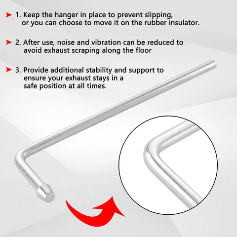 Exhaust Hanger Rods Set Of Four, 9.5 Inch Long, 90 Degree Bent Weld On Steel with instruction diagram.