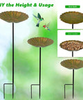 Flower Bird Bath With Metal Stake Set Of Four For Outdoor Gardens A Charming Yard Decor For Bird Lovers Each Bath Measures 7.1 Inches In Diameter And 1.3 Inches Deep With Easy To Install Stakes
