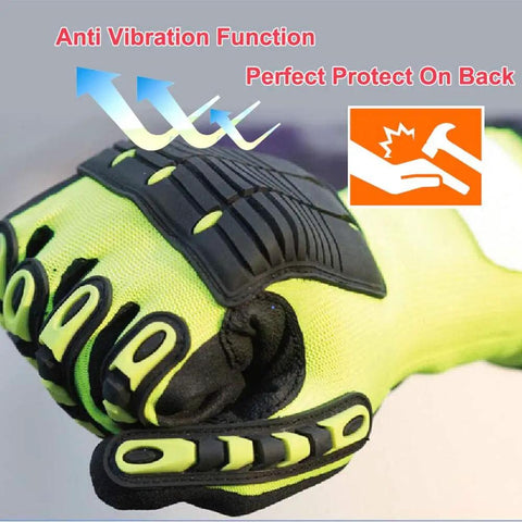 Anti Vibration Oil Proof Cut Resistant Safety Work Glove With Full Finger Design Yellow Nylon HPPE Glass Fiber Seamless Knit Liner