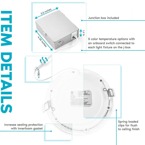 Diagram of Six Inch Ultra Thin LED Recessed Light With J Box 15W Five Color Temperature Options From 2700K To 5000K