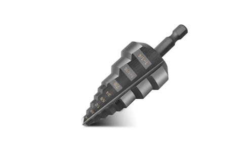 Versatile Step Drill Bit For RainPal SDB125 With Seven Eighths Inch, One And One Sixteenth Inch, And One And A Quarter Inch Steps, Heavy Duty High Speed Steel, For RBS And BBF Models, Use With Power Drill For Best Control