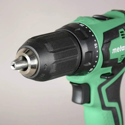 Close-up of Beast Cordless Drill 18V One Half Inch Subcompact Brushless Driver with keyless chuck and grip handle