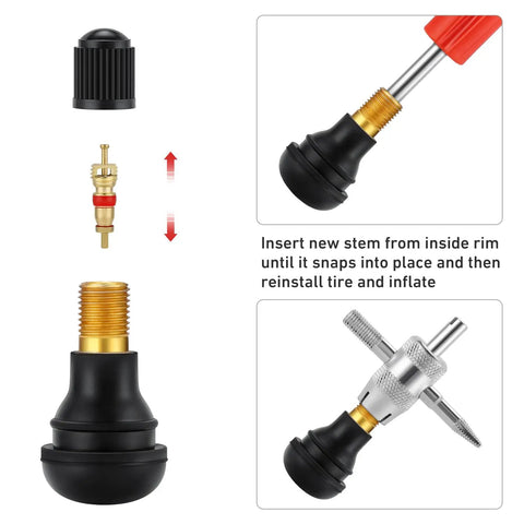 All In One Valve Stem Tool Kit For Tubeless Tires With Puller Core Remover 4 Way Valve Tool TR412 TR413 TR414 components display