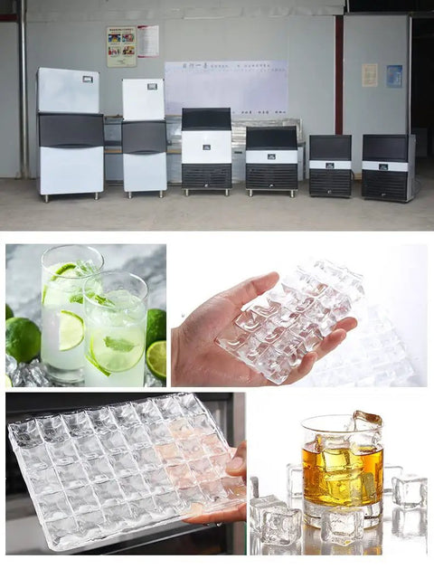 Heavy Duty Commercial Ice Maker Kicks Out 1980 Lbs Of Rock Solid Square Cubes Daily In A Massive 1100 Lb Hopper With Zero Hassle 110V Automatic Operation For Home Bars And Restaurants at a venue.