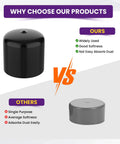 Comparison of 4 Pack 1.98 Inch Bearing Rubber Caps for trailer wheel hub showing black cap features versus gray cap weaknesses.