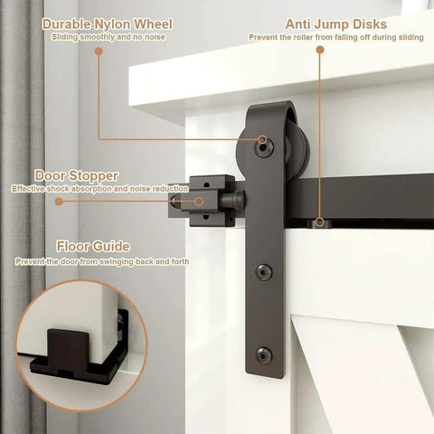 Two And A Half Foot Sliding Barn Door Hardware Kit For Single Door TV Stands And Small Cabinets J Shaped Hanger System