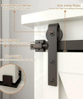Close-up of 3 Foot Super Mini Sliding Barn Door Hardware Kit with J Shaped Hanger, carbon steel track and nylon rollers installed.