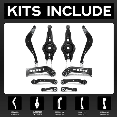 10-Piece Rear Upper and Lower Control Arm Trailing Arm Sway Bar Link Suspension Kit Beefed-Up Fits 2016 to 2023 Chevrolet Malibu