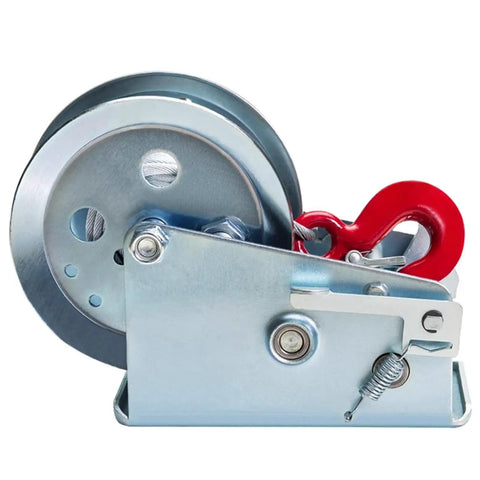 Heavy Duty 600-3000lbs Electric Towing Winch With Rust Resistant Steel Cable And Self Locking Mechanism For Marine Trailers close-up of pulley and hook.