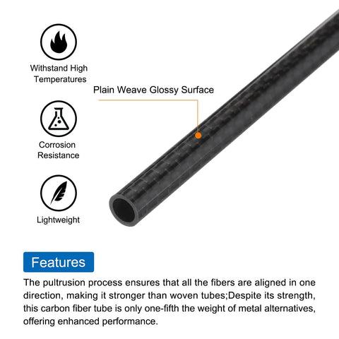 4 Pack Carbon Fiber Tubes 6 x 8 x 420mm Plain Weave Glossy Surface 3K Roll Wrapped Round Tubing for RC Airplanes.