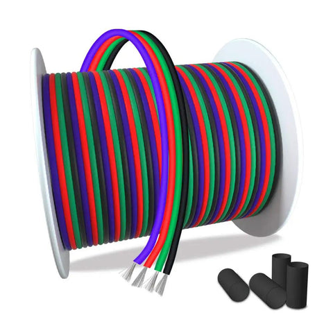 100 Ft RGB 4 Wire LED Extension Cable 22 AWG 4 Pin Tinned Copper For 3528 5050 RGB LED Strips High Conductivity OFC Wire