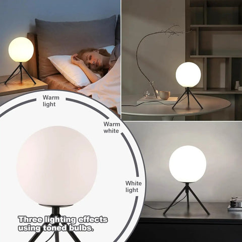 Modern Black Globe Table Lamp With Opal Glass Ball On A Metal Tripod Base Mid Century Inspired Bedside Lamp Lighting