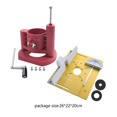 Precision Router Table Insert Plate With Heavy Duty Router Lift System And Durable Bakelite Fence Easy Mount Flip Gate Upgrade For Woodworking Shops Rock Solid Game Changer Tool set including lift plate, fence, and adjustment wrench.
