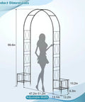 Heavy Duty Metal Garden Arch Trellis With Dual Planter Boxes For Climbing Plants In The Yard dimensions diagram