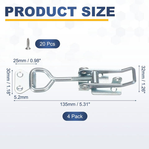 Four Pack Heavy Duty Toggle Latch Clamps Carbon Steel Quick Release Hasps With Lock Holes For Smoker Cabinets, Lids, Jigs, Trunks, Tool Boxes And More, Adjustable Mounting, Durable Construction, 135mm size