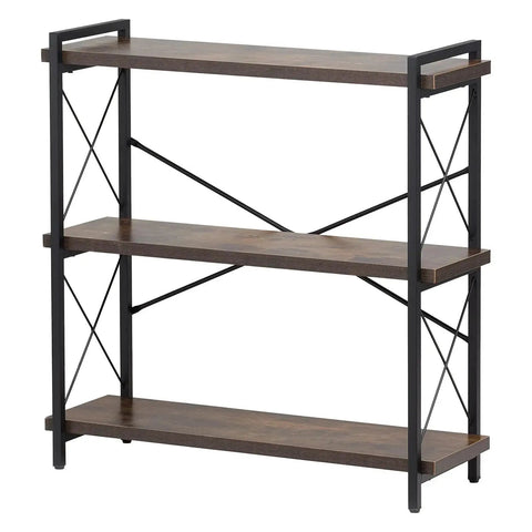 Three Tier Vintage Industrial Metal Open Storage Bookcase Dope Freestanding Rustic Display Shelving Unit with metal frame